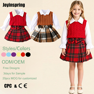 Ensemble de vêtements pour bébé fille, 3 pièces, Conjunto Ropa <span class=keywords><strong>Nina</strong></span>, gilet en tricot torsadé, chemise à manches longues, jupe à carreaux avec nœud, style preppy, vêtements d'automne pour filles - Product Image 1
