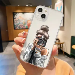 明星蝴蝶黑发女孩硅胶手机外壳适用于iphone 14plus pro，适用于iphone 11,12手机外壳黑色女孩
