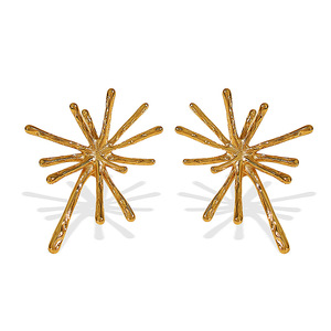 Star Pattern <b>Stud</b> Earrings Gold Stainless Steel Irregular Design Fashion Jewelry - Product Image 5