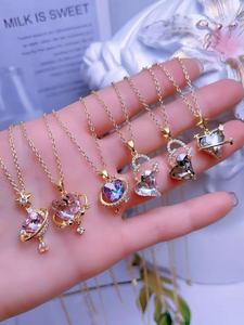 Collar con Colgante en Forma <span class=keywords><strong>de</strong></span> Corazón <span class=keywords><strong>de</strong></span> Cristal Rosa Elegante al por Mayor, Joyería para Mujer, Colección <span class=keywords><strong>de</strong></span> Regalos - Product Image 1