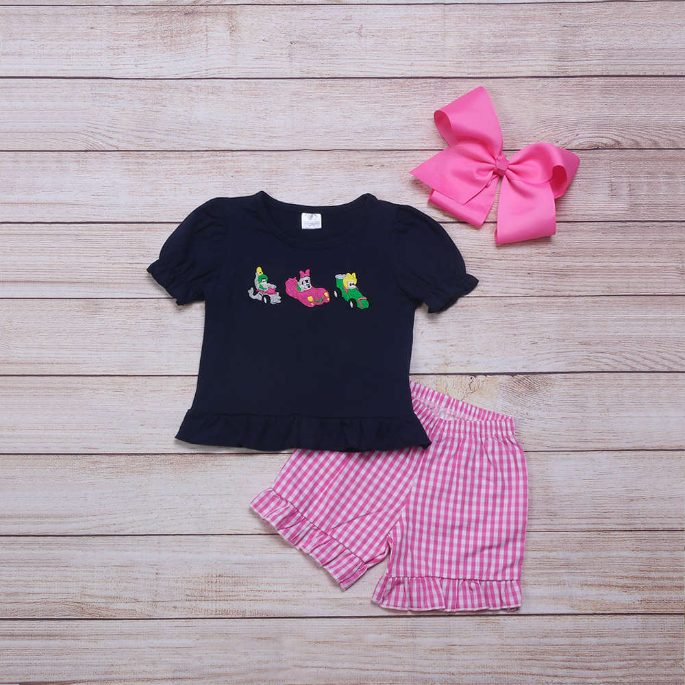 Bộ Quần Áo 2 Món Cho Bé Gái, Vải Thêu Kint 2022 Cotton Hoạt Hình Đua Xe Vui Nhộn Mới Nhất Nghĩa Ô 100% Trang Phục Mùa Hè