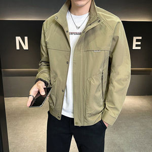 Tiyo Men's Turtleneck Canvas <b>Jacket</b> Thin Breathable Casual Outerwear for Leisure Spring Wear - Product Image 4