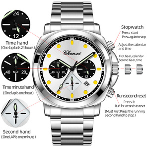 Montre CHENXI 9542 en <span class=keywords><strong>acier</strong></span> inoxydable, montres à quartz multifonctions pour hommes, montres-bracelets argentées et noires tendance, calendrier d'affaires, <span class=keywords><strong>horloge</strong></span> - Product Image 3