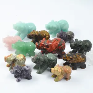 Natural semi-precious stones hand-carved polar bear healing quartz crystal crafts feng shui energy lucky stone decoration