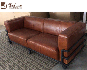 Juego de Sofás de Estilo Industrial Loft, Muebles de Sofá de Cuero Vintage con Ruedas - Product Image 4