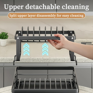 <span class=keywords><strong>Égouttoir</strong></span> à vaisselle multifonctionnel à 2 niveaux avec <span class=keywords><strong>bac</strong></span> de récupération des eaux, en acier au carbone, gain de place, pour comptoir de cuisine - Product Image 4
