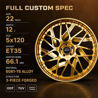 Jantes forgées 3 pièces en alliage d'aluminium 6061-T6, finition concave, 22 pouces, 5x120, pour Chevrolet, modèle Gold 5 Split Mesh, direct usine