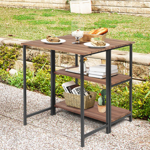 Table d'appoint en fer forgé minimaliste moderne, style américain, en acier et bois, avec rangement, carrée, pour l'approvisionnement transfrontalier - Product Image 1