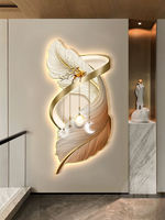 Décorations modernes pour la maison, peinture à la lumière LED, art mural en plumes, salon, couloir, peintures murales