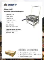 Barbecue de table BlazeFor en acier inoxydable pour extérieur, version à couvercle rabattable/version à brochettes avec fonction de réglage en hauteur