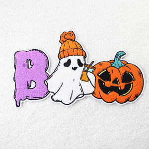 Parches personalizados de color rosa para Halloween, chenilla bordada, Parche de calabaza para planchar, tela de sarga, decoraciones navideñas - Product Image 3