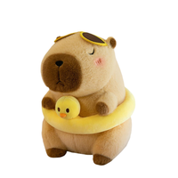 Jouets en peluche doux brodés sur le thème de l'été, personnalisables, 100% polyester, coton PP, couette rose et marron, capybara avec robe et chapeau