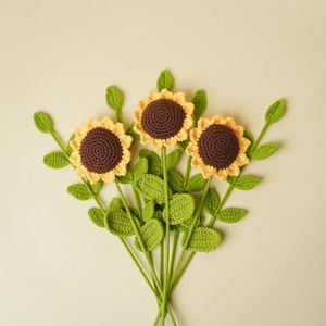 Hand Knitted Sunflower Bouquet 10cm-30cm <b>Artificial</b> <b>Flowers</b> Handmade Crochet Decor Birthday Gift Green Yellow - Product Image 1