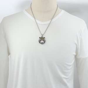 Collier pendentif tête de tigre Yunnique en acier inoxydable, design du zodiaque animal, accents dorés, perle carrée, chaîne de 60 cm pour hommes - Product Image 4