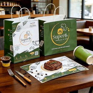Custom Logo Eco-Friendly Recyclable Restaurant Catering Food Takeaway Packaging Kraft Paper <b>Bag</b> with Handles - Product Image 6