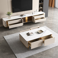 Ensemble complet de meubles de salon : Table basse et meuble TV modernes, simples et peints, en panneaux de bois, style luxe léger