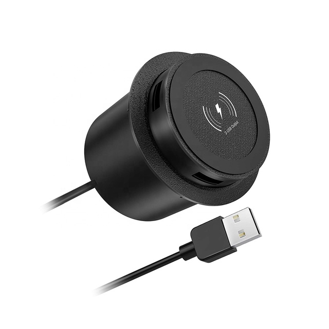 Factory-Direct Furniture Embedded Fast Wireless Charger With Pop-Up Design and Dual Built-In USB-A Outputs Wired Charging