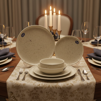 Service de table de luxe en grès céramique |   Assiettes et bols blancs mouchetés |   Résistant au four, anti-fuite, compatible lave-vaisselle et micro-ondes