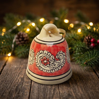 Cloche en céramique décorative suspendue, peinte à la main, écologique, durable, traditionnelle, personnalisée, trois tons, 3x3 pouces, pour fêtes et Noël
