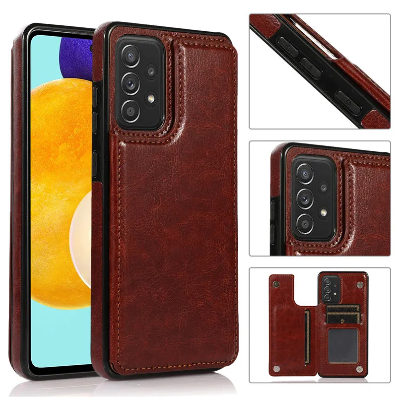 ใหม่บัตรสล็อตกระเป๋าสตางค์หนังปกหลังกรณีโทรศัพท์สำหรับ Samsung Galaxy A52