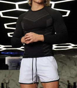 T-shirt de compression pour hommes, 95% polyester <span class=keywords><strong>5</strong></span>% spandex, manches longues, t-shirt de course tricoté, sport, muscle, coupe ajustée - Product Image 5