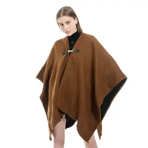 Factory Custom OEM ODM wholesale fashion design camel ladies buttoned shawl