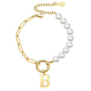 Bracelet en perles d'imitation avec pendentif lettre A, chaîne en or, bijoux pour femmes, cadeau - Product Image 2