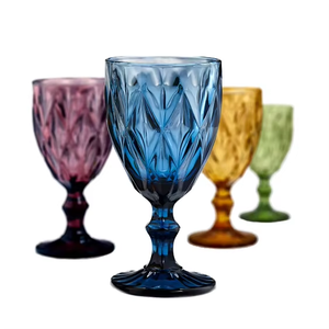 Stile Vintage bevanda in vetro calice trasparente modello pressato vino tazza acqua gambo lungo vetro colorato stile retrò tazze lunghe - Product Image 1