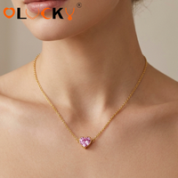 Fabricant de bijoux personnalisés LUCKYJIU, collier pendentif cœur en acier inoxydable plaqué or 18 carats, étanche, avec CZ rose délicat pour femmes