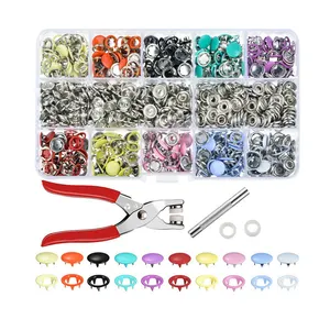 200pcs 9.5mm 10 Colors Metal Prong Snap Button Grommets Fasteners Kit with Hand Pressure Plier Tools for DIY Clothing Crafts Bo