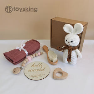 <span class=keywords><strong>Hello</strong></span> World recién nacido Baby Shower regalo conjunto artesanía hilo ganchillo animales muñeca muselina bambú toalla cepillo chupete maniquí juguete de baño - Product Image 5
