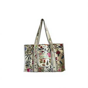 Embroidery Pattern Custom Cotton <b>Tote</b> <b>Bag</b> Large Shoulder Handle Zipper Closure Eco-friendly Shopping <b>Bag</b> Bohemian Style - Product Image 1