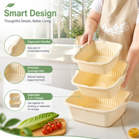 Panier de drainage et bac de vidange multifonctionnel double couche de grande taille, modèle T-6029, pour comptoir, au design épuré et simpliste