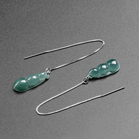 Boucles d'oreilles ethniques en émeraude naturelle bleue en forme de haricot, avec incrustation de jade de qualité glace en argent S925, par Forever Star