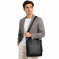 Borsa a tracolla verticale da uomo in pelle PU nera premium, resistente, con tracolla regolabile, grande capacità, personalizzabile con logo aziendale