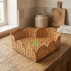 Plateau en rotin tissé à la main parfait avec motif de cœur festonné pour la décoration de la maison et la solution de stockage sur le bureau - Product Image 1