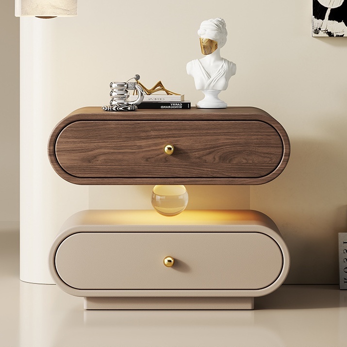 Italian Minimalist Floating Solid Wood Bedside Table with Crystal Ball Light – Modern Wall-Mounted Nightstand Cabinet for Bedroom - View 2