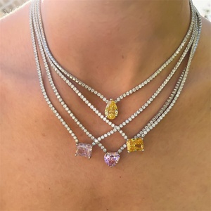 Collar de Lujo con Colgante de Cristal en Forma de Gota de Agua, Corazón Cuadrado y Cadena de Serpiente de Acero Inoxidable con Circonitas para Mujer, Ideal para Aniversario - Product Image 2