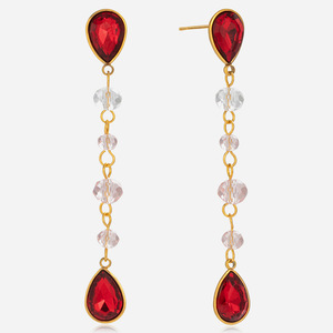 Teardrop <b>Red</b> Glass <b>Drop</b> <b>Earrings</b> Stainless Steel Bezel Setting Party Jewelry - Product Image 1