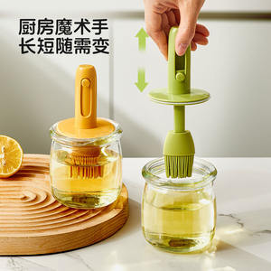 Botella de aceite Hy-0309 con cilindro de vidrio y cepillo de silicona incorporado para uso en cocina, camping, repostería y barbacoa. - Product Image 2