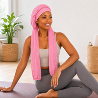 Bonnet de nuit double tube pour femme, en polyester respirant, avec large bande, pour cheveux longs