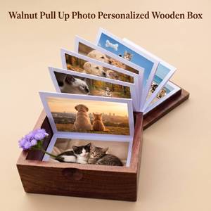 Folding Wooden Photo Storage <b>Box</b> Personalized Custom Polished Pull Out pet Gift <b>Memorial</b> <b>Keepsake</b> Album Wooden Photo <b>Box</b> - Product Image 2
