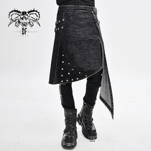 SKT102 punk rock adjusted waist distressed corduroy spiked wrapped men kilts with loops