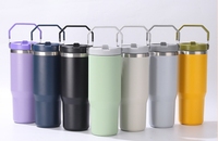 Gobelet isotherme sous vide 20 oz et 30 oz sans BPA, anti-fuite, avec poignée et paille rabattable, pour étudiants, vente en gros