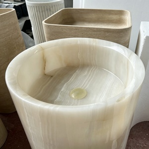 Lavabo sur pied sculptural en onyx blanc de luxe, monolithe pour salle de bain moderne, lavabo sur piédestal en pierre naturelle sur mesure - Product Image 3