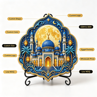 Assiette décorative personnalisée en résine avec impression UV, motif mosquée islamique, croissant de lune et étoile, cadeau de bureau avec support, OEM en gros