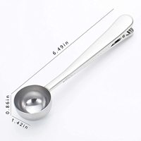 Cuillère doseuse à café 2-en-1 portable PSC, compatible lave-vaisselle, en acier inoxydable, avec pince, capacité 15 ml, pour café moulu et grains