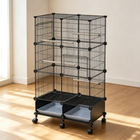 Grande volière modulaire pour perroquets avec base à roulettes en fer, plateau en plastique, perchoirs en bois et deux plateaux coulissants pour petits perroquets en intérieur