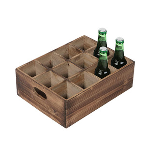 Boîte de rangement rétro en bois marron avec compartiments pour bouteilles de bière, organisateur rectangulaire à dessus ouvert - Product Image 5