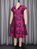 ADR060559 Robe décontractée mi-longue à manches courtes et col en V AOMEI, jacquard rose, grande taille, robes pour femmes avec ceinture